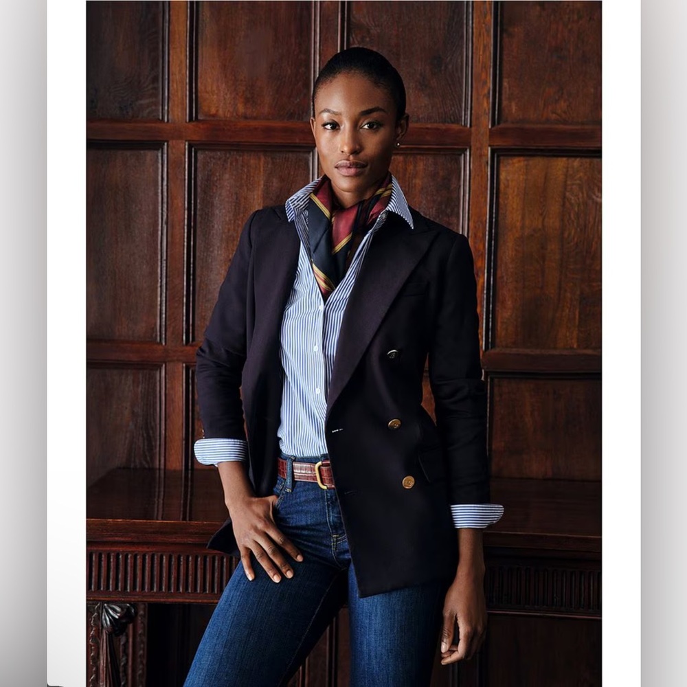 NWT Lauren Ralph Lauren Navy Double-Breasted Wool Crepe Blazer size 16 - Picture 6 of 12